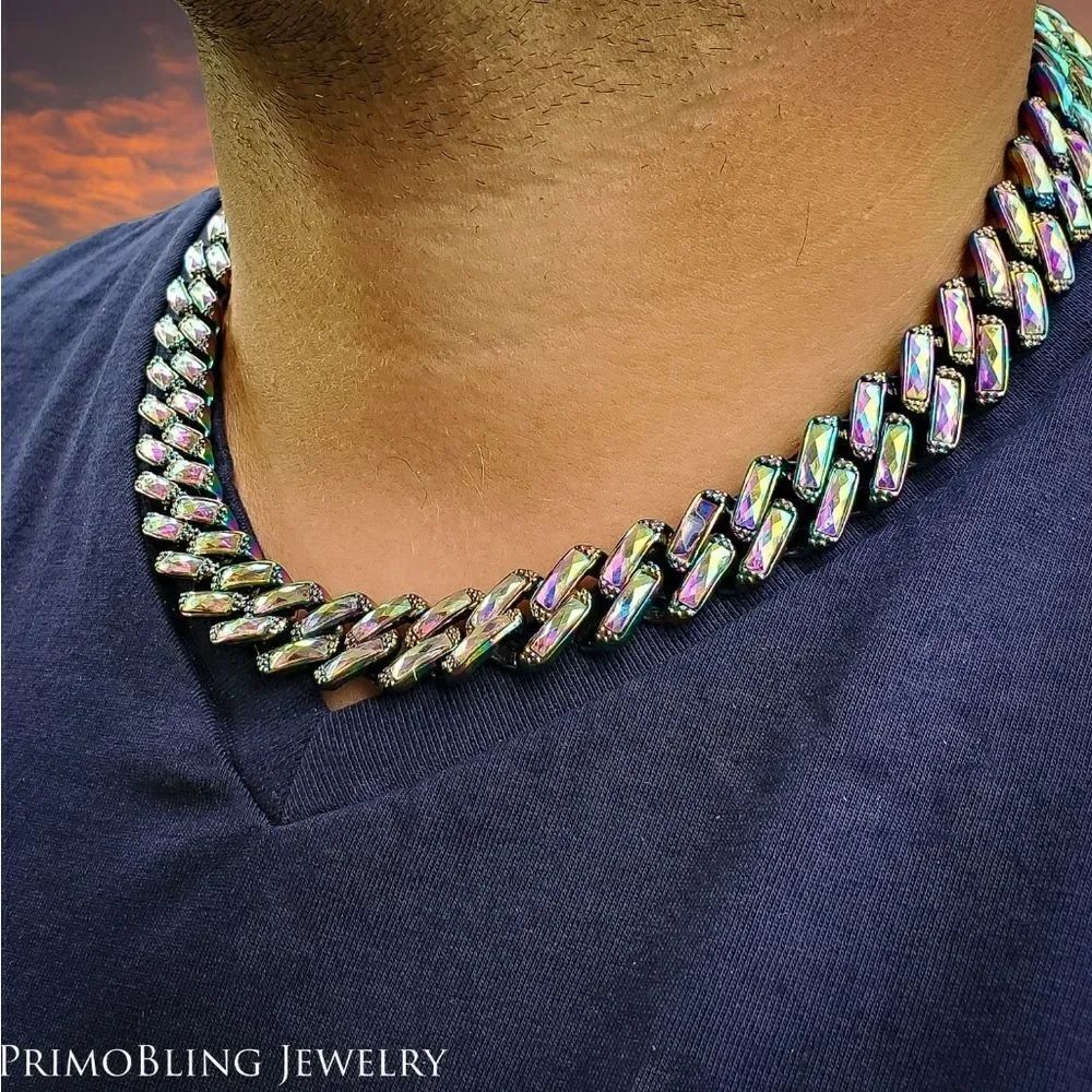 Iced Out Rainbow Cuban Link Chain - Picture 2 of 4